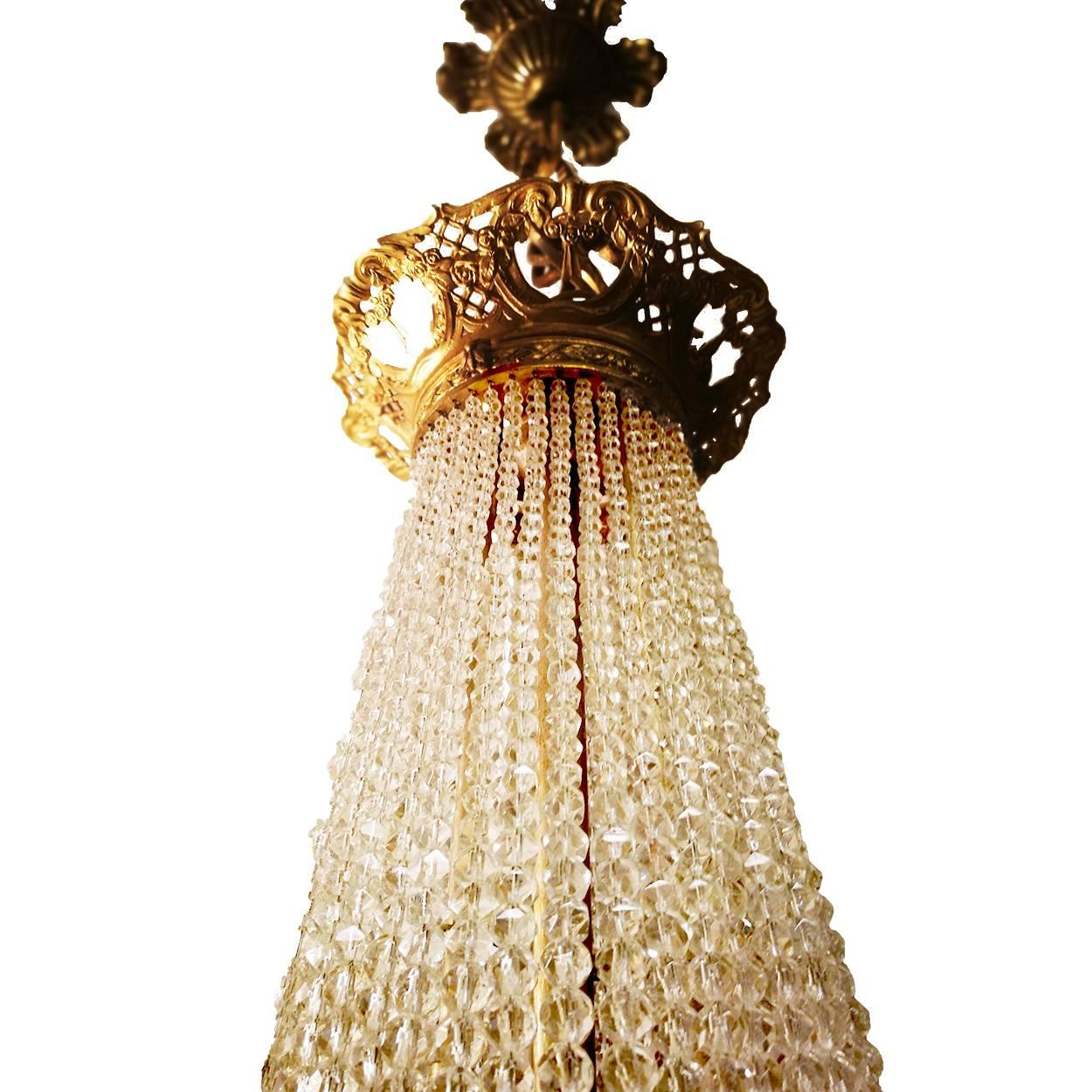 Large French 19th-20th Century Empire Gilt Bronze and Cut-Glass Chandelier In Good Condition For Sale In Rijssen, NL