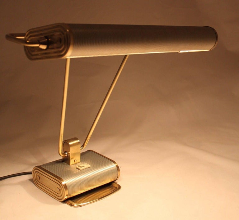 Rare Art Deco Silver Brass Desk Lamp by Eileen Gray, 1940s For Sale at