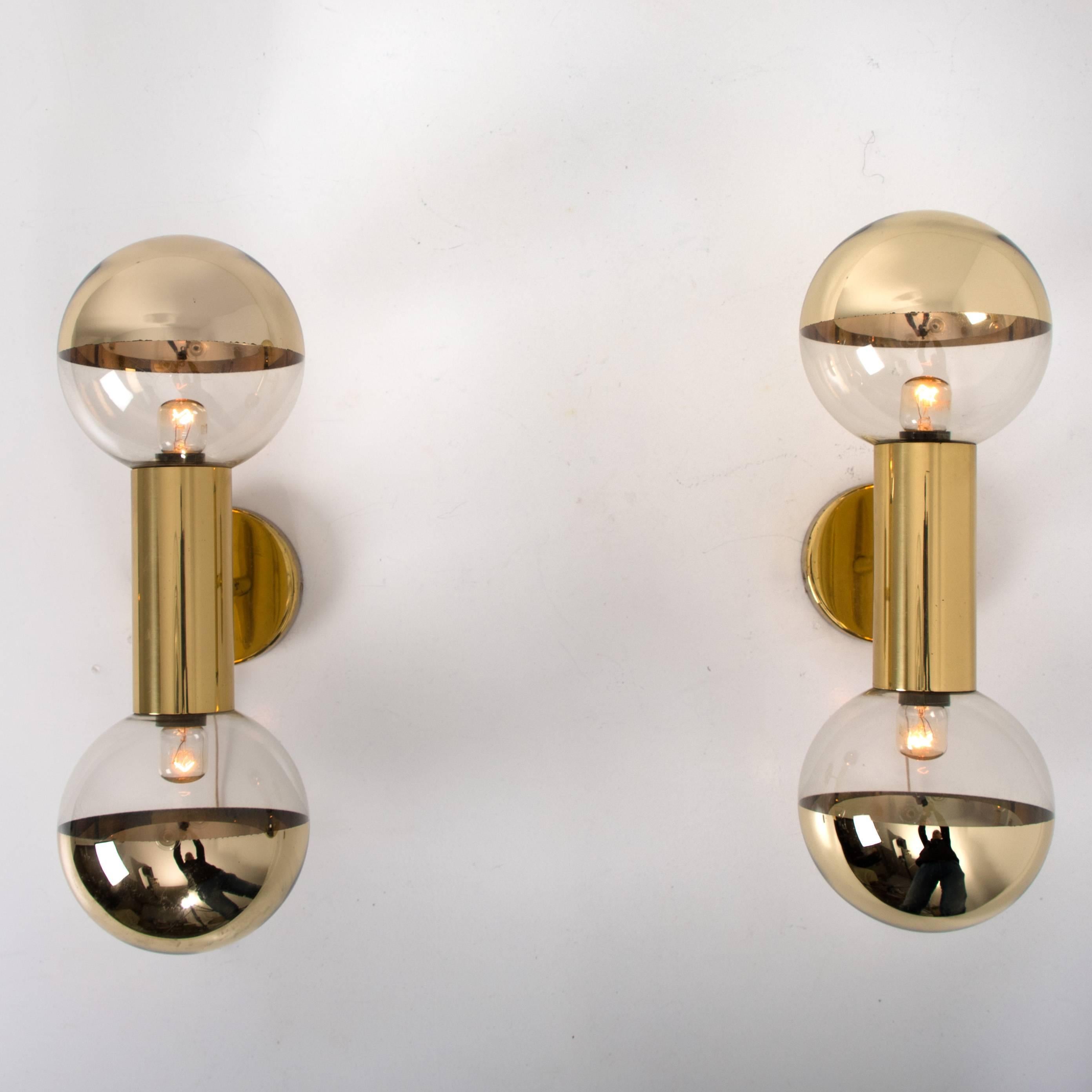 20th Century Pair of Brass Wall Lamps or Wall Scones by Motoko Ishii for Staff, 1970s