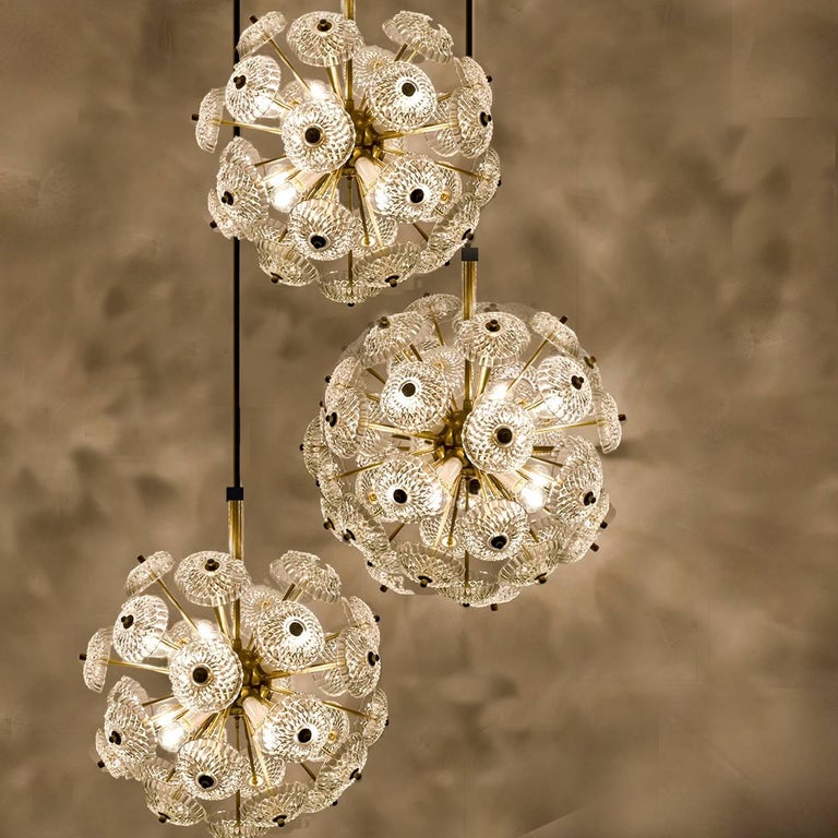 pair of large cascade light fixture with three sputniks in style of