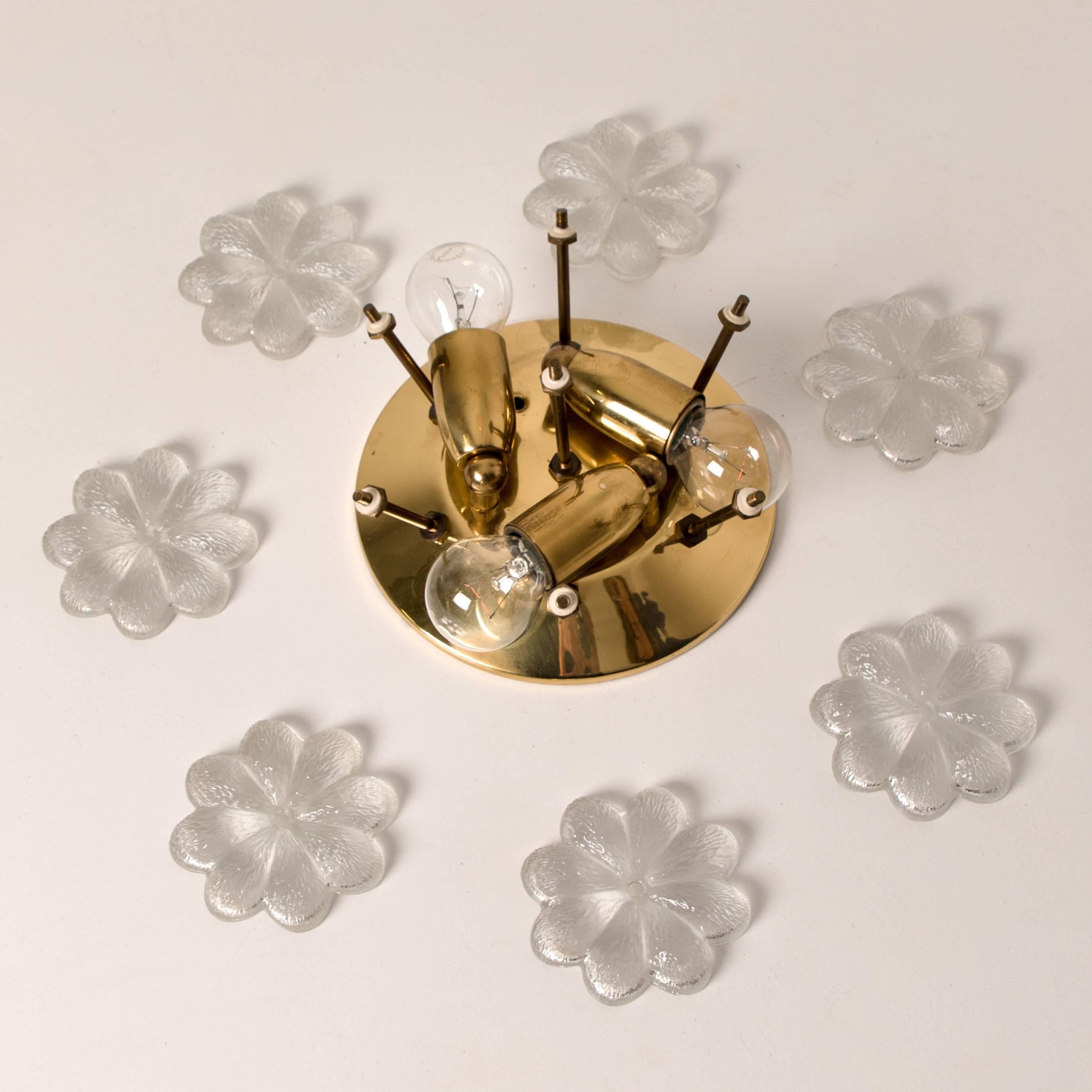 Mid-Century Modern Pair of Glass and Brass Floral Wall Lights from Ernst Palme, 1970s