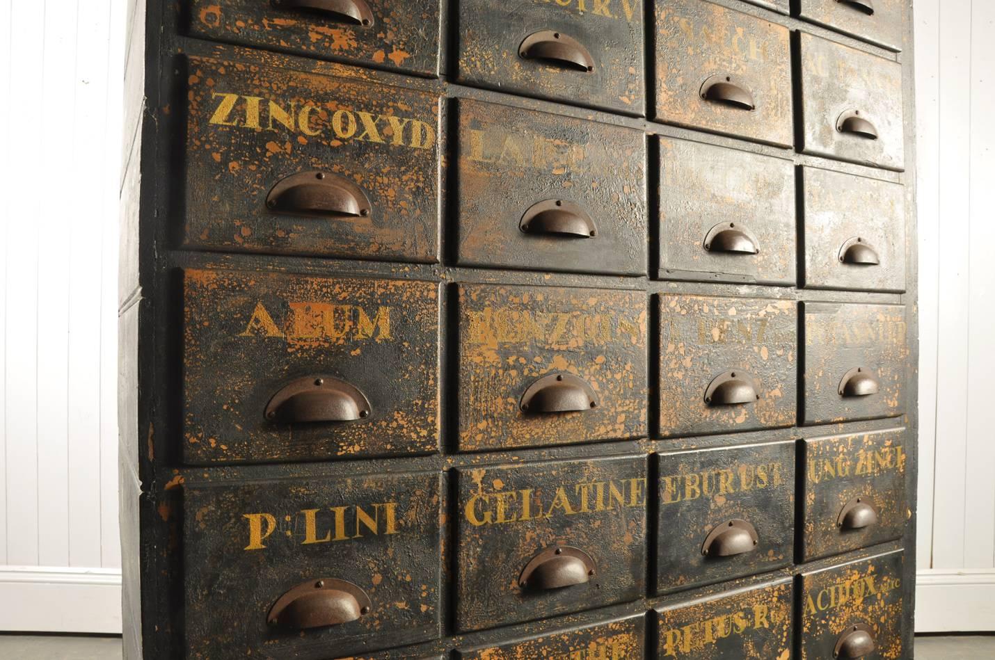 Antique Bank of Apothecary Drawers In Distressed Condition In Cirencester, Gloucestershire