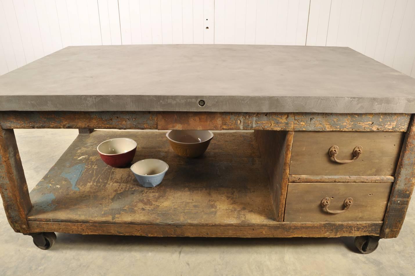 English Up-Cycled Micro Cement Topped Kitchen Island