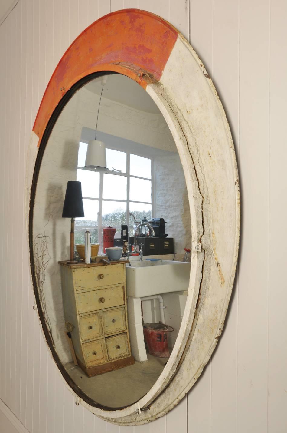 These awesome Industrial convex mirrors have come from the tram system in Prague.

Very big in size and impressive, these look fantastic in the right setting.

We have added a metal bar for hanging please bear in mind that these are very