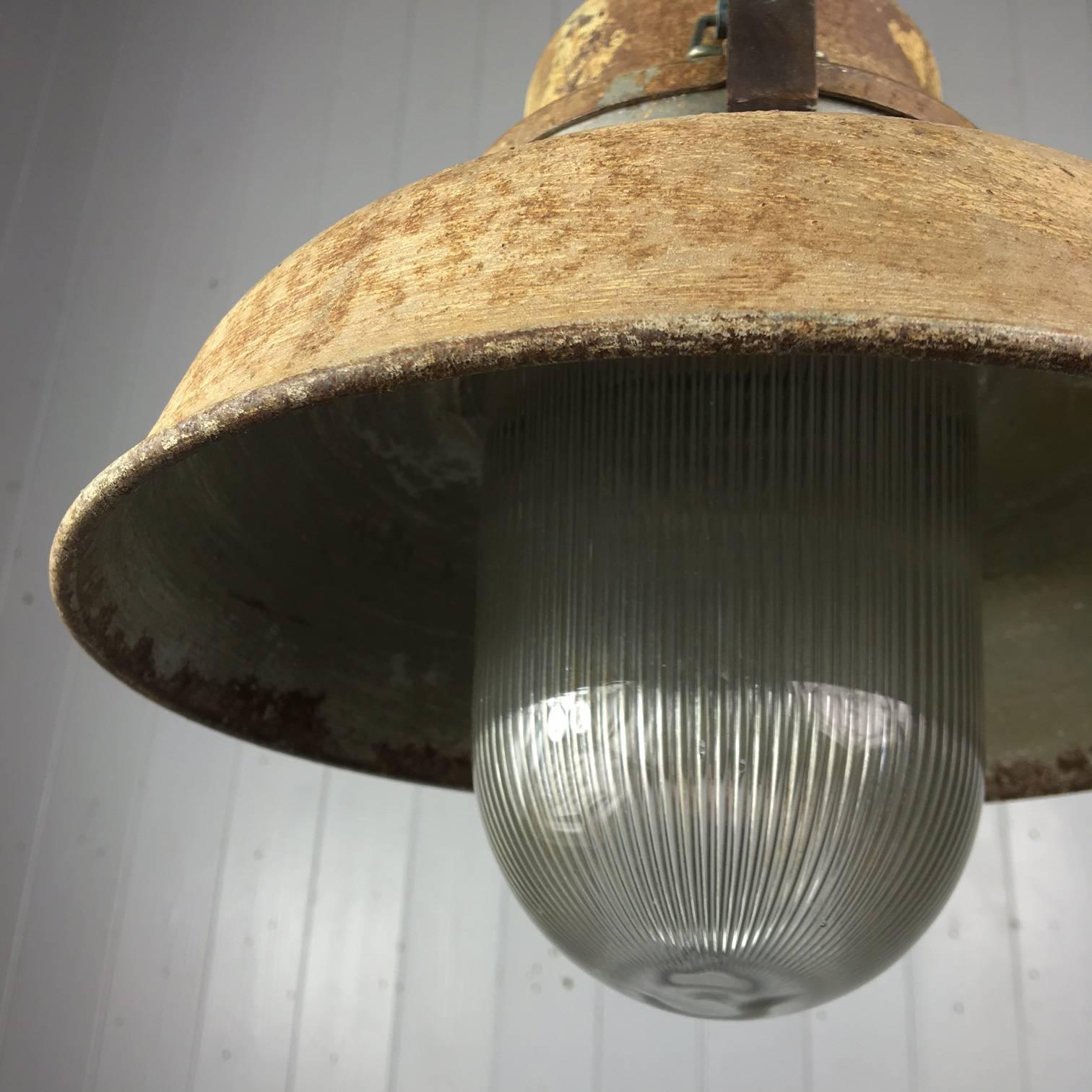 Vintage Prismatic Pendant Lights In Distressed Condition For Sale In Cirencester, Gloucestershire