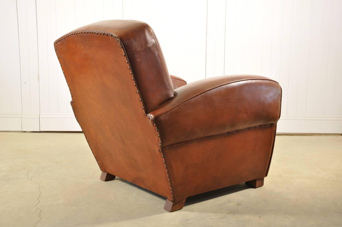 Pair of 1940s Leather Armchairs For Sale 1