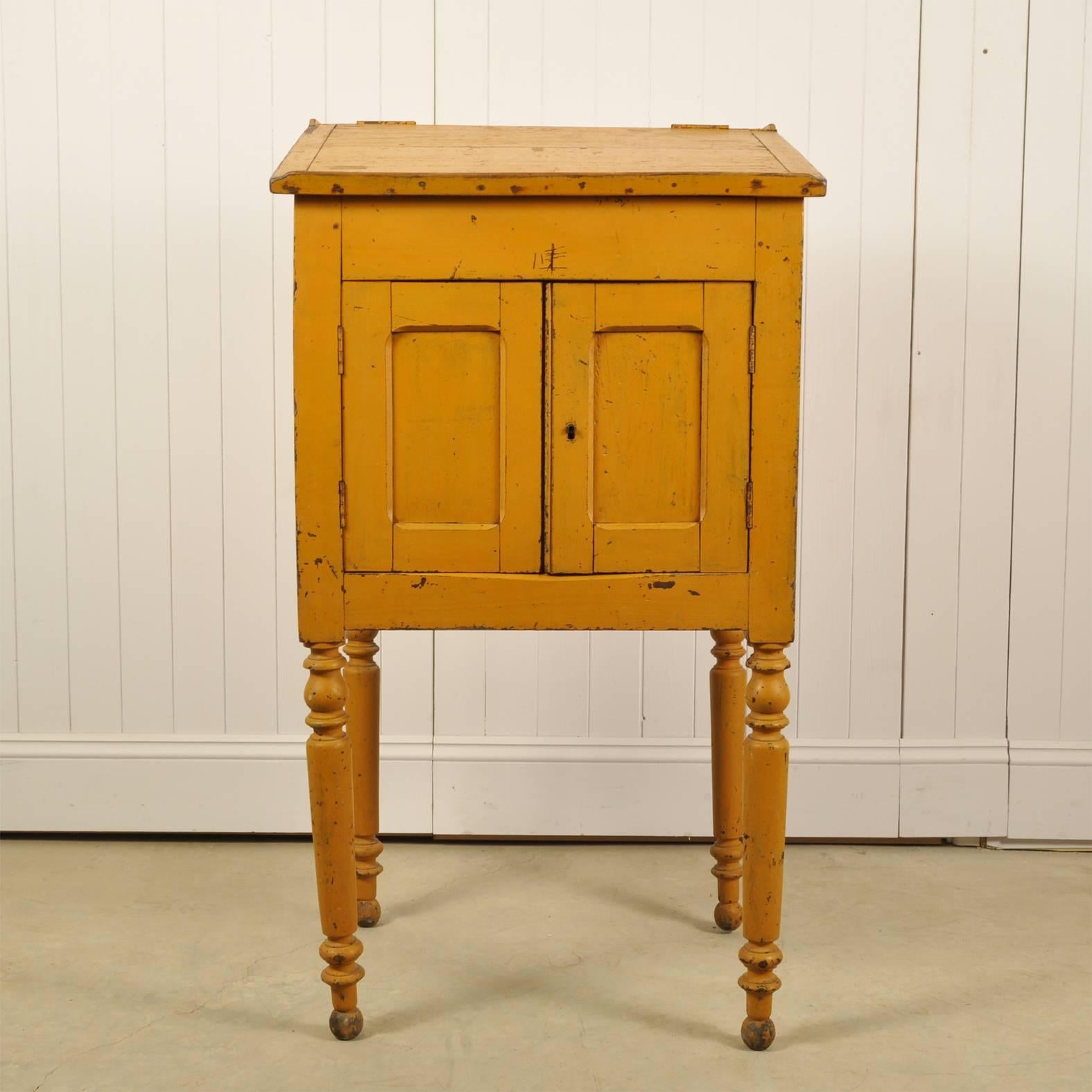 This interesting school lectern was sourced in Northern Spain, circa 1920

We love this being used front of house in a restaurant as a 'greeter' table.  A real one off in 'mustard' yellow with masses of character.  Also a very useful and unusual