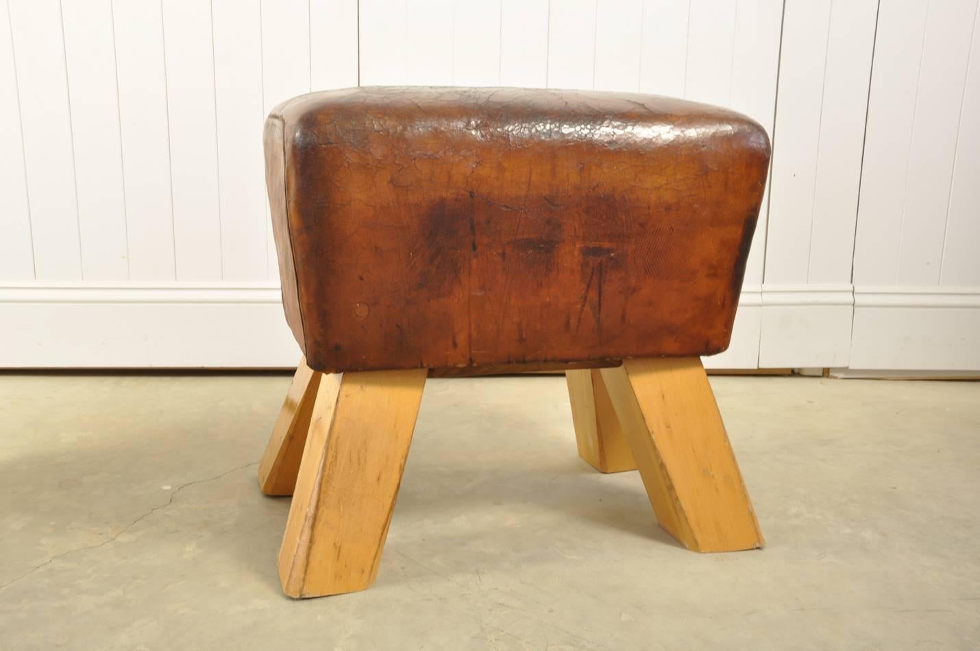 Czech Small Vintage Reclaimed Leather Pommel Horse Bench