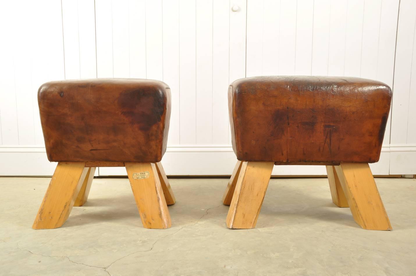 Mid-20th Century Small Vintage Reclaimed Leather Pommel Horse Bench