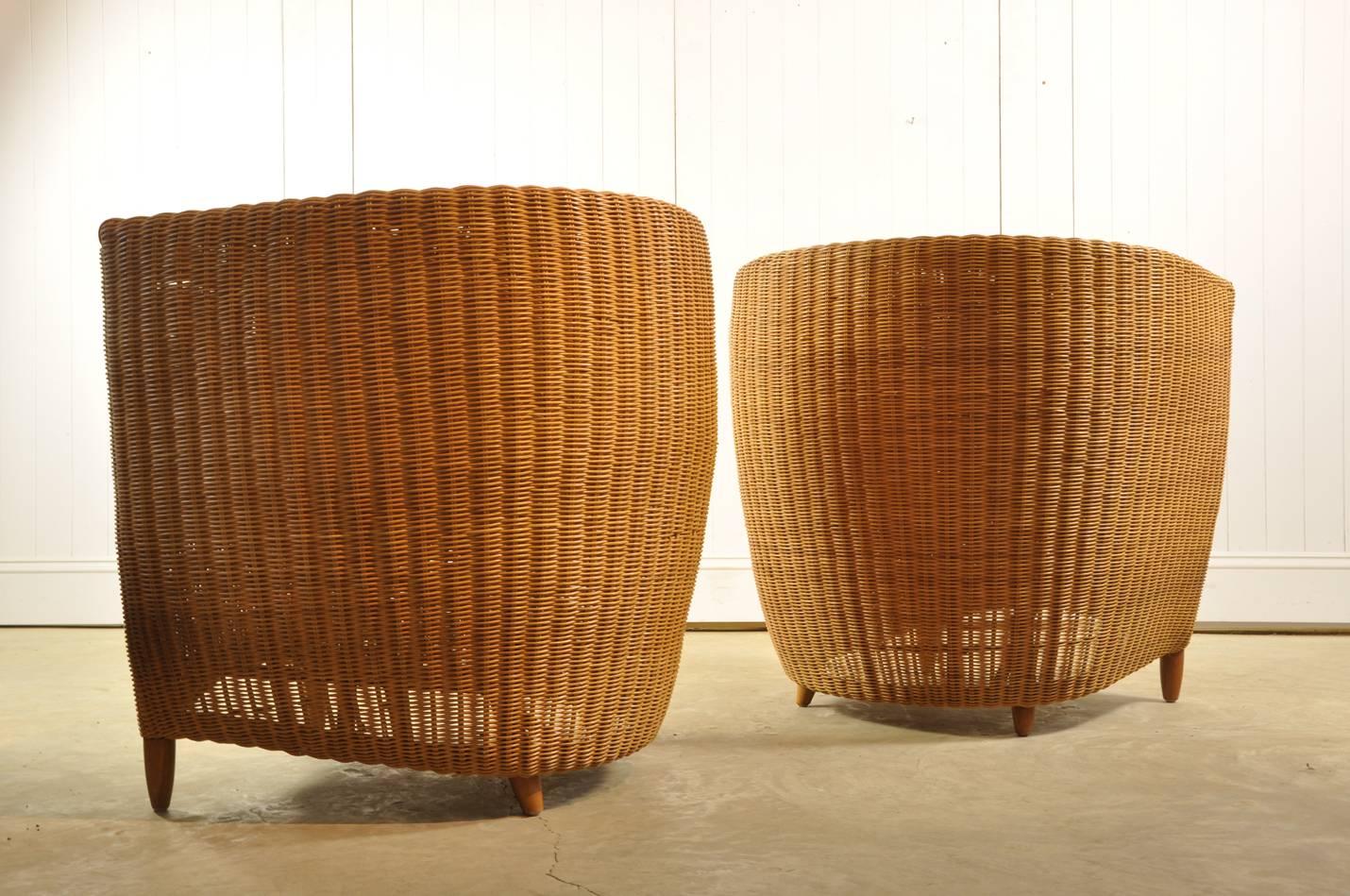 British Pair of 1970s Rattan Chairs