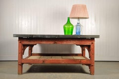 Industrial 'Saw Mill' Red Table Base with New Zinc Top, circa 1910