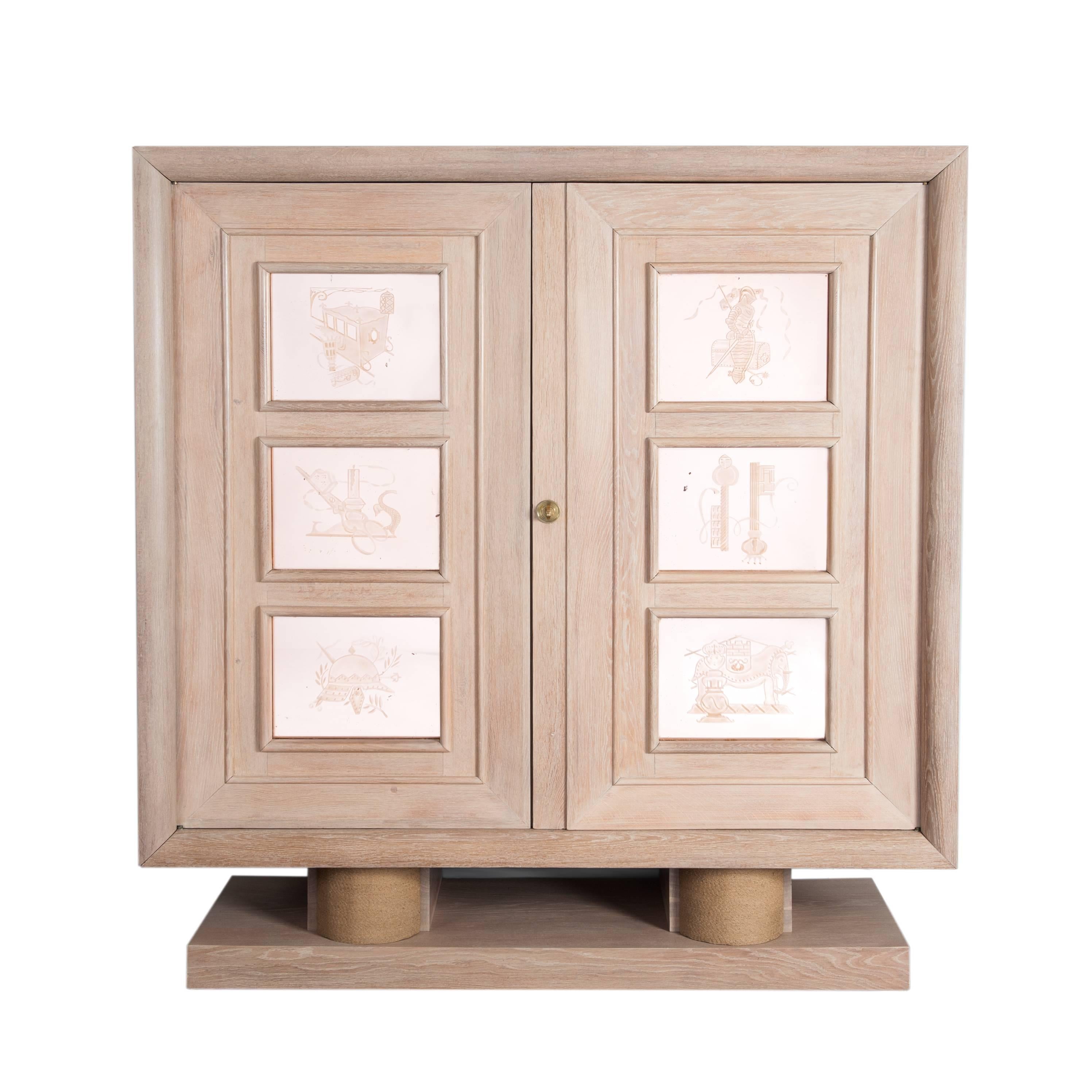Armoire Art Déco française Chêne Cérusé, années 1940