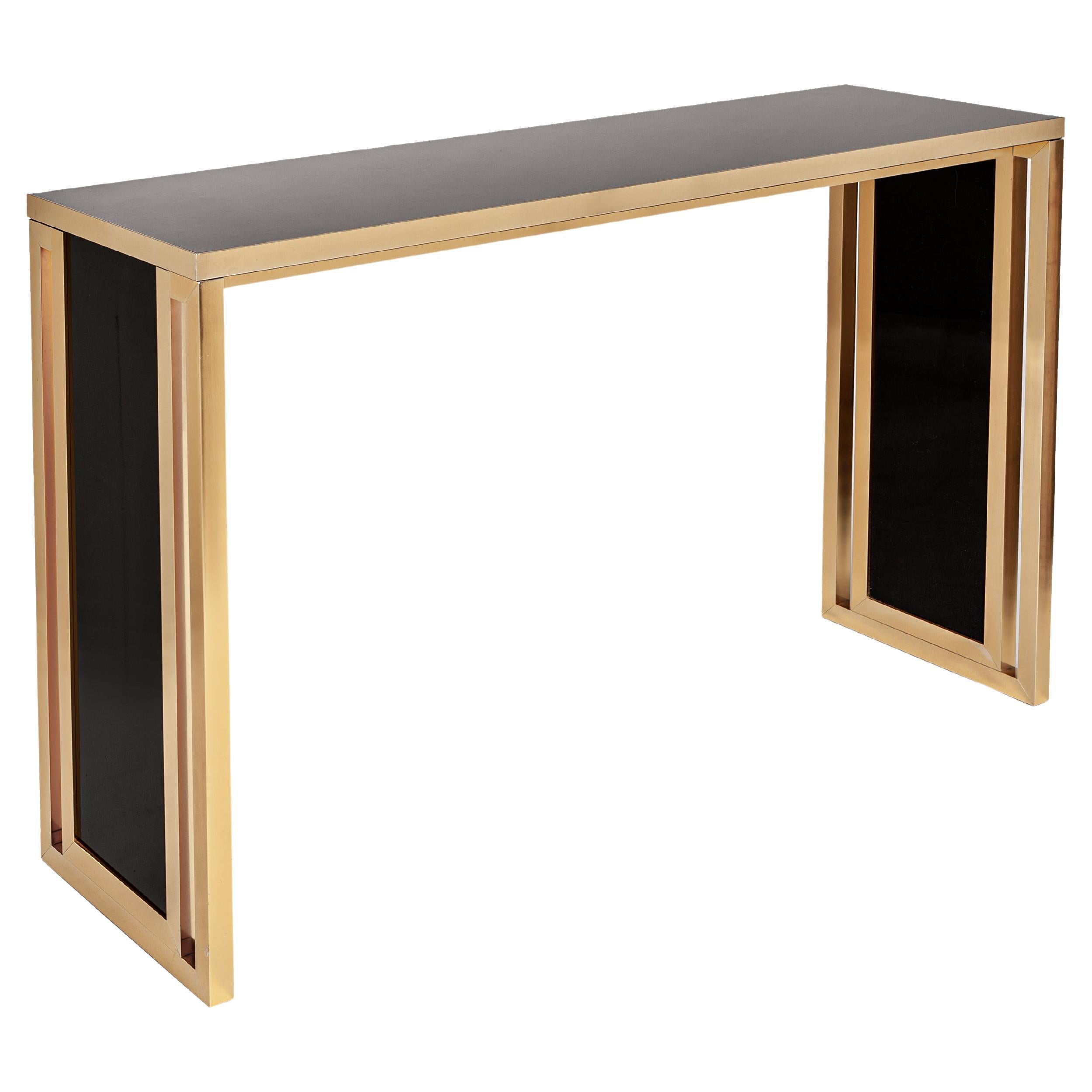 Italian Modern Gold and Black Brass Console Table by Willy Rizzo for Mario Sabot
