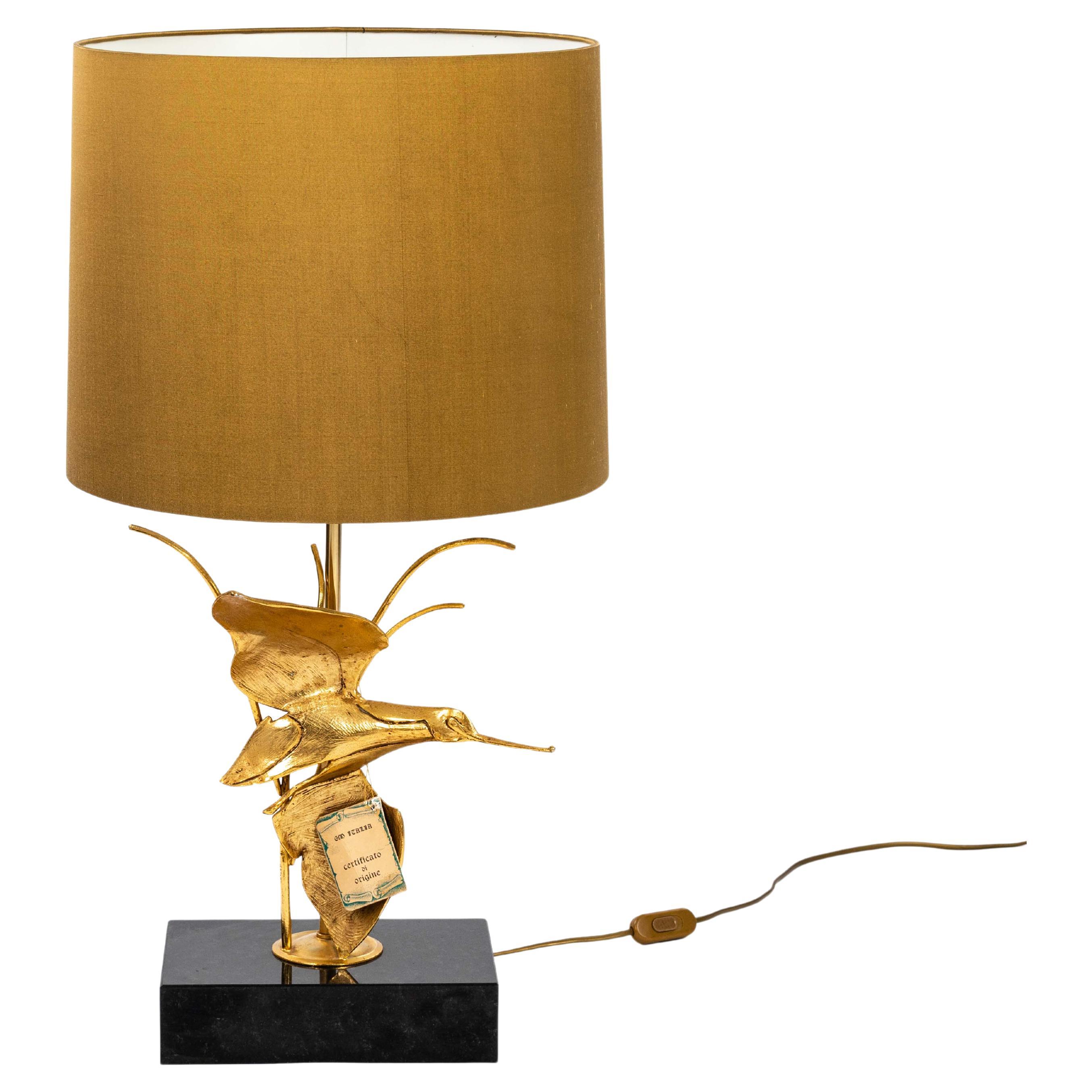 Italian Midcentury Gilded Brass Bird Table Lamp by GM Italia 1950s For Sale