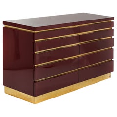 French Mid-Century Dresser in Burgundy Red and Gold 1970s by Jean Claude Mahey