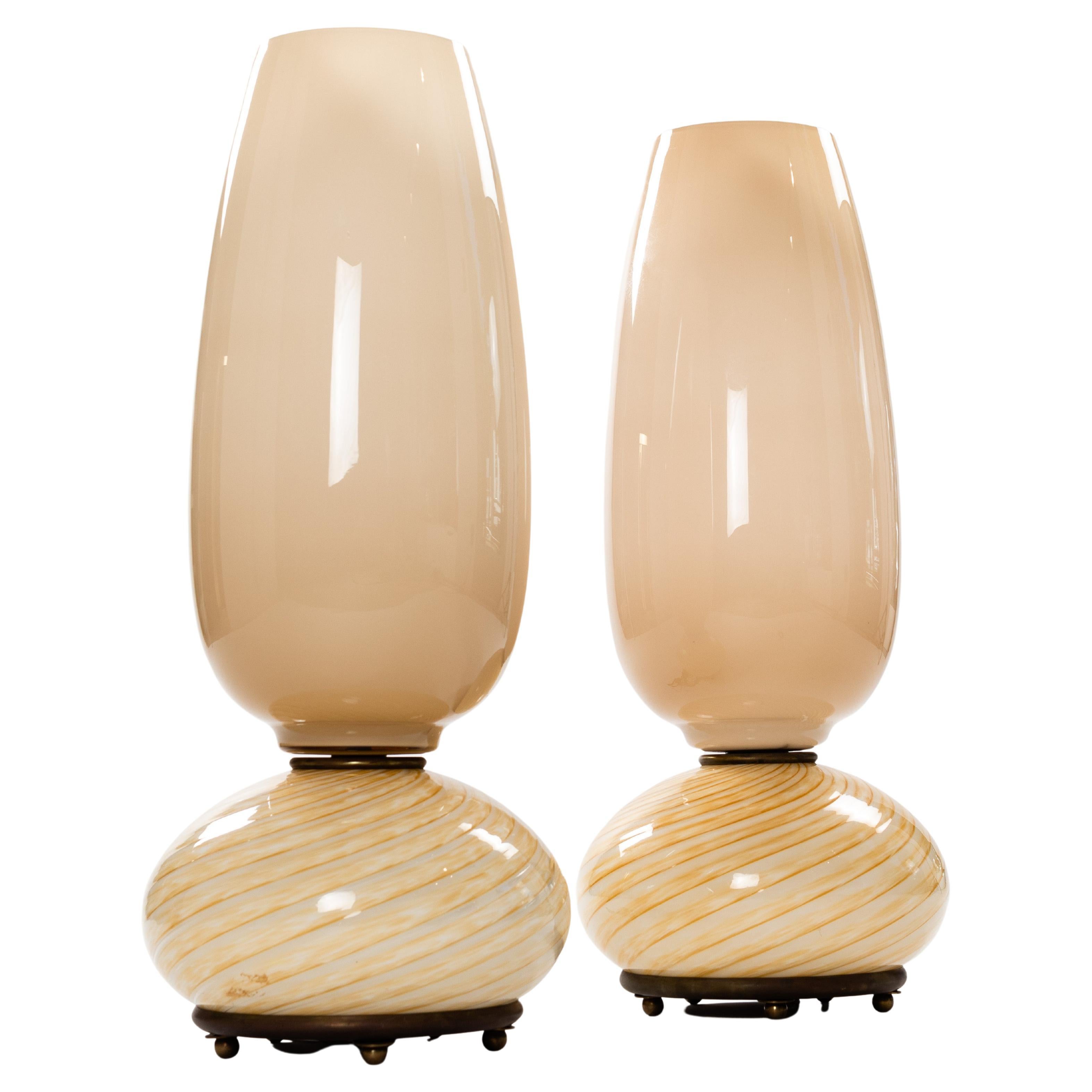 Mid-Century Modern Pair of Mid-Century Italian Murano Glass Table Lamps by Venini 1970s For Sale