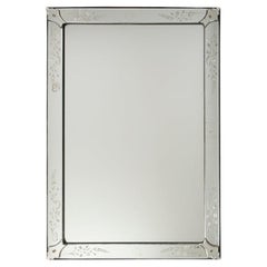 Rectangular Mid-Century Venetian Mirror with Delicate Decoration, France 1930s