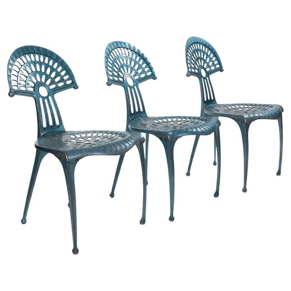 3 spanische Vintage-Stühle aus Turquise-Aluminium von Oscar Tusquets Blanca, 1980er Jahre (Moderne der Mitte des Jahrhunderts) im Angebot