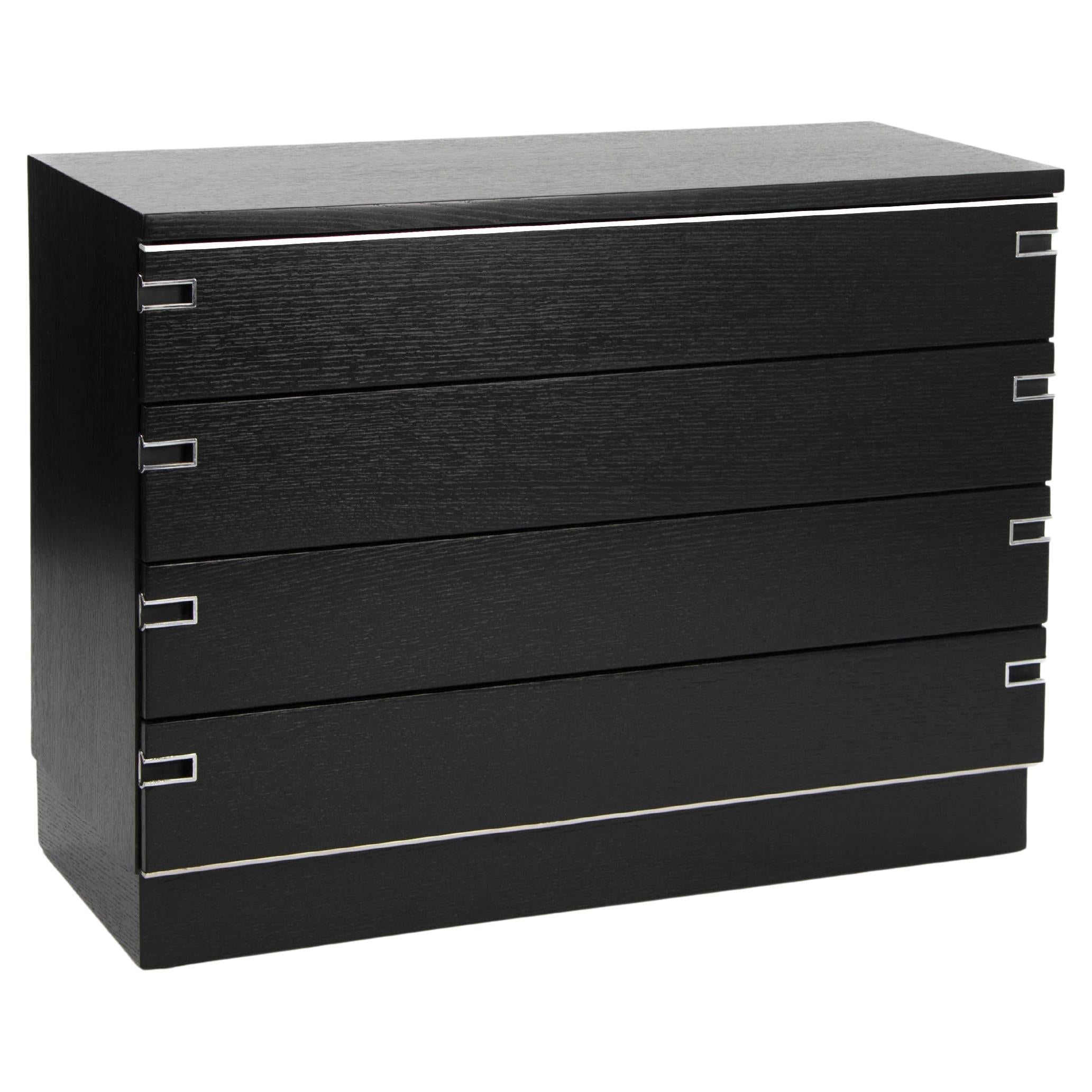 Italian Mid-Century Black Oak Ceruse Drawer with Nickeled Handle Recesses 1960s For Sale