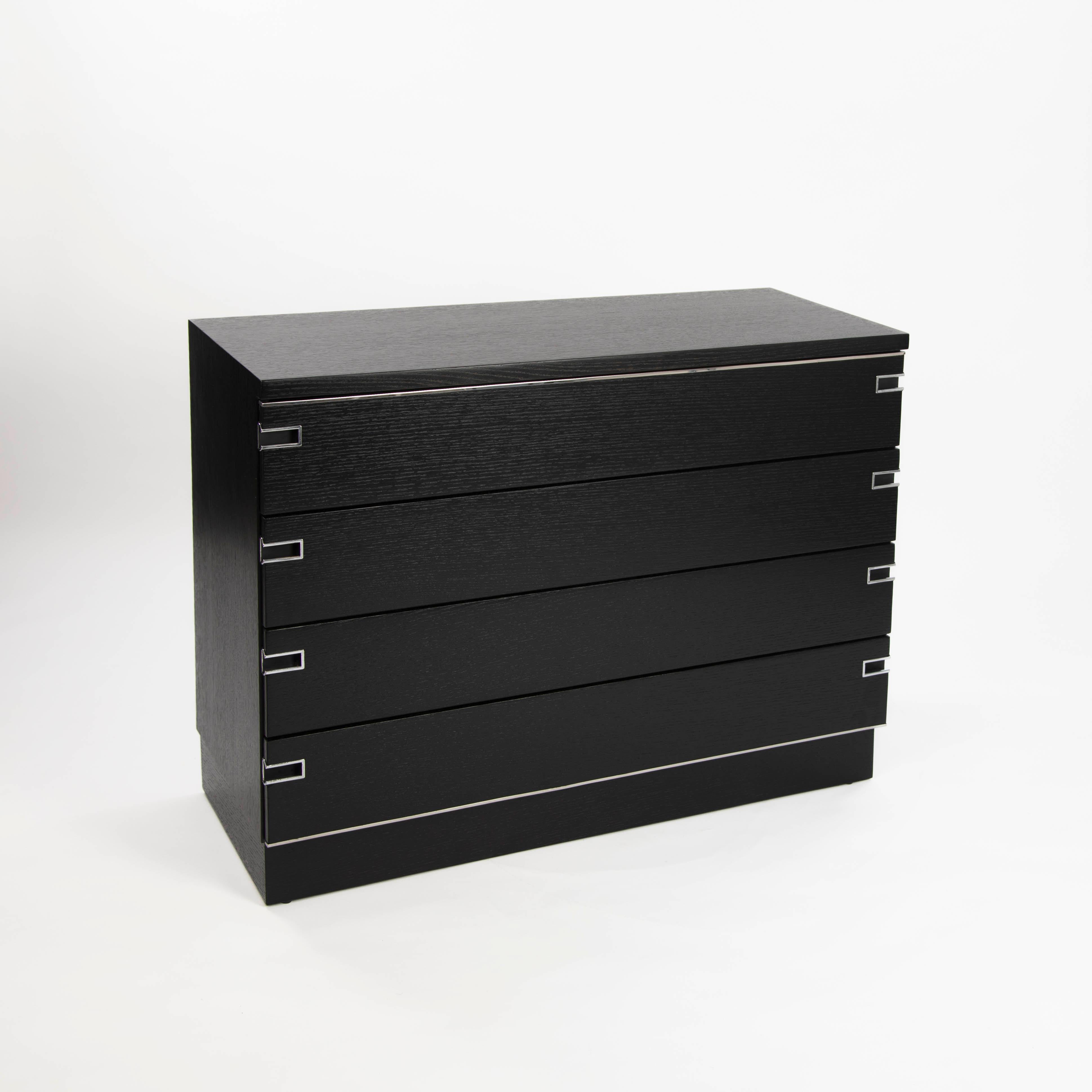 Mid-Century Modern Italian Mid-Century Black Oak Ceruse Drawer with Nickeled Handle Recesses 1960s For Sale
