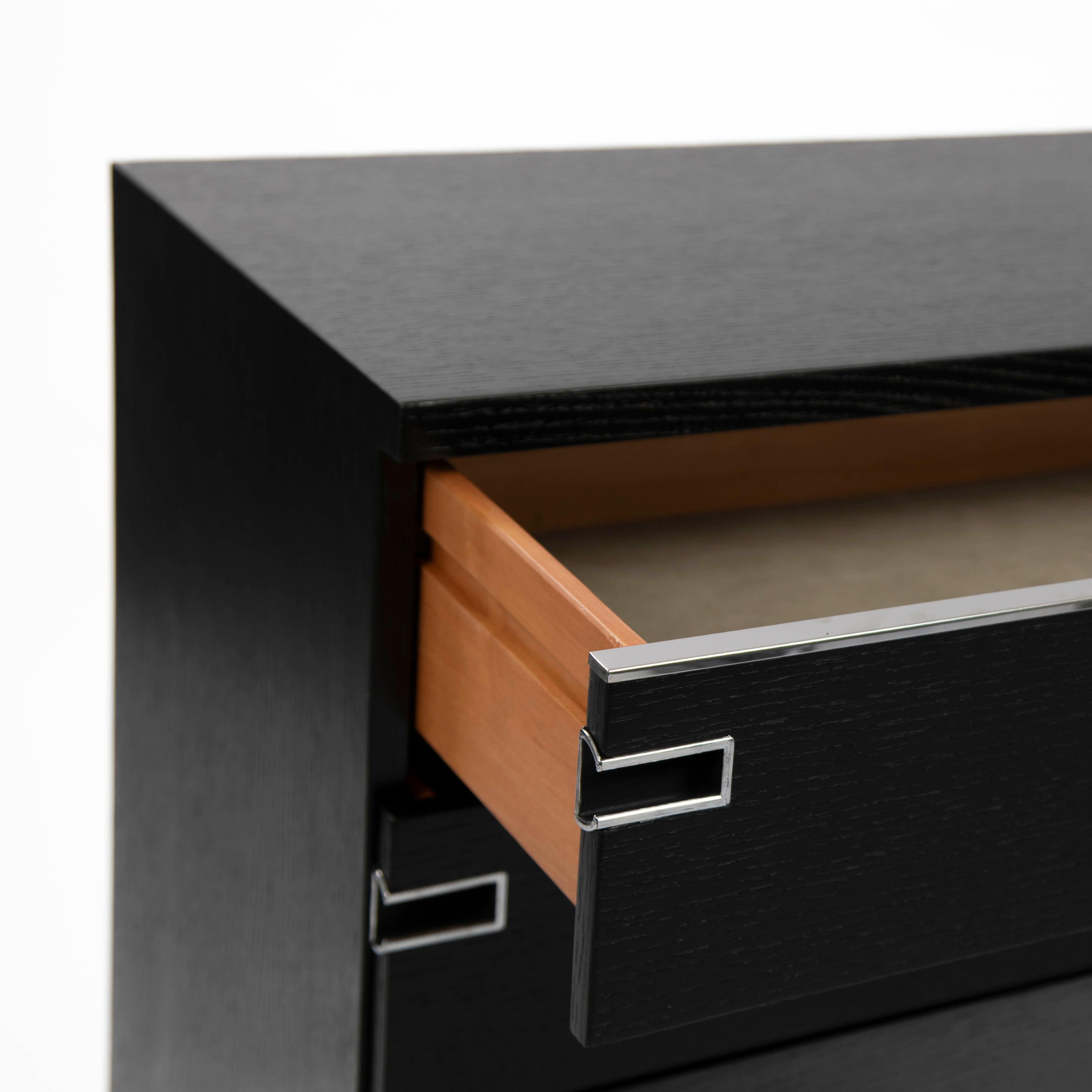 Italian Mid-Century Black Oak Ceruse Drawer with Nickeled Handle Recesses 1960s In Good Condition For Sale In Salzburg, AT