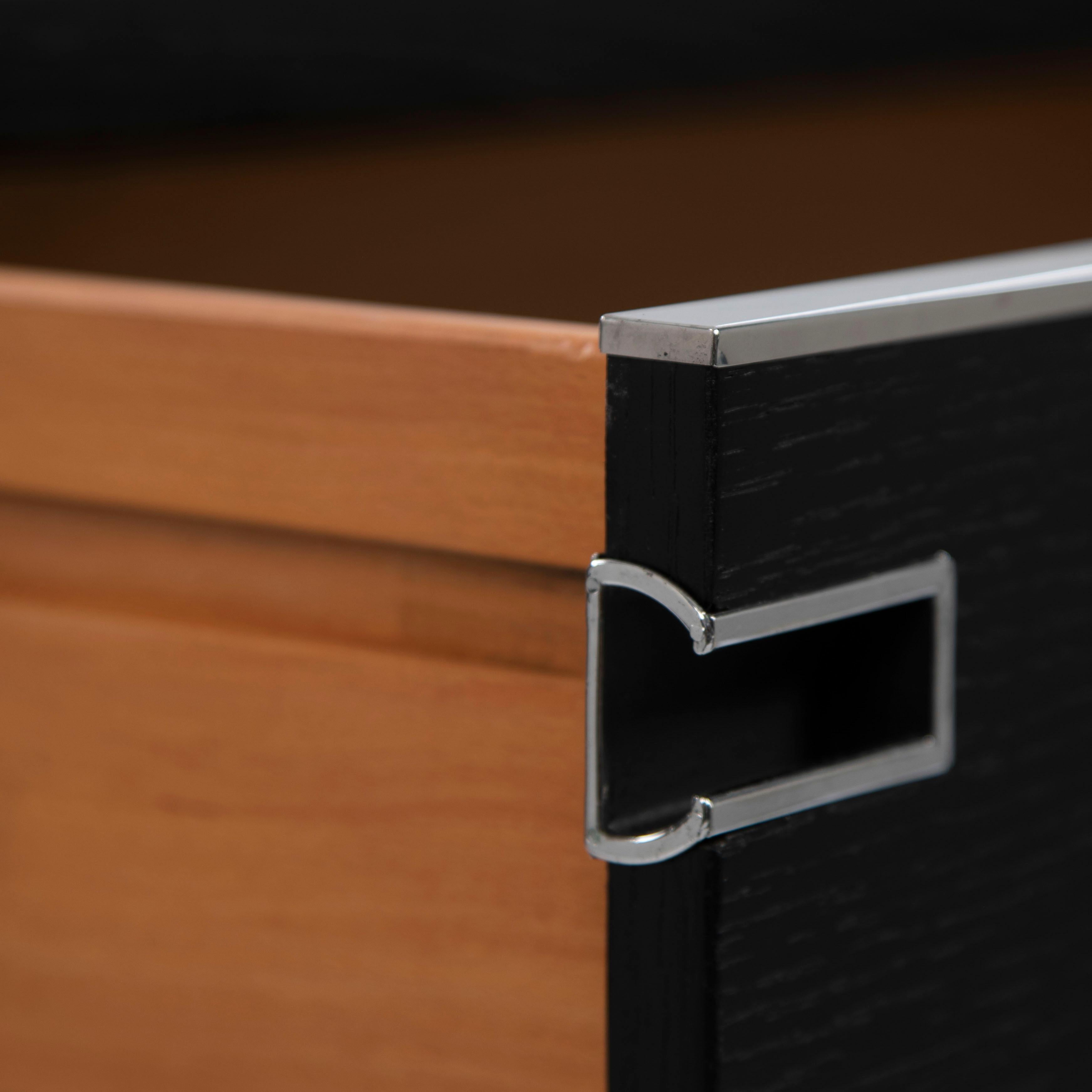 Mid-20th Century Italian Mid-Century Black Oak Ceruse Drawer with Nickeled Handle Recesses 1960s For Sale