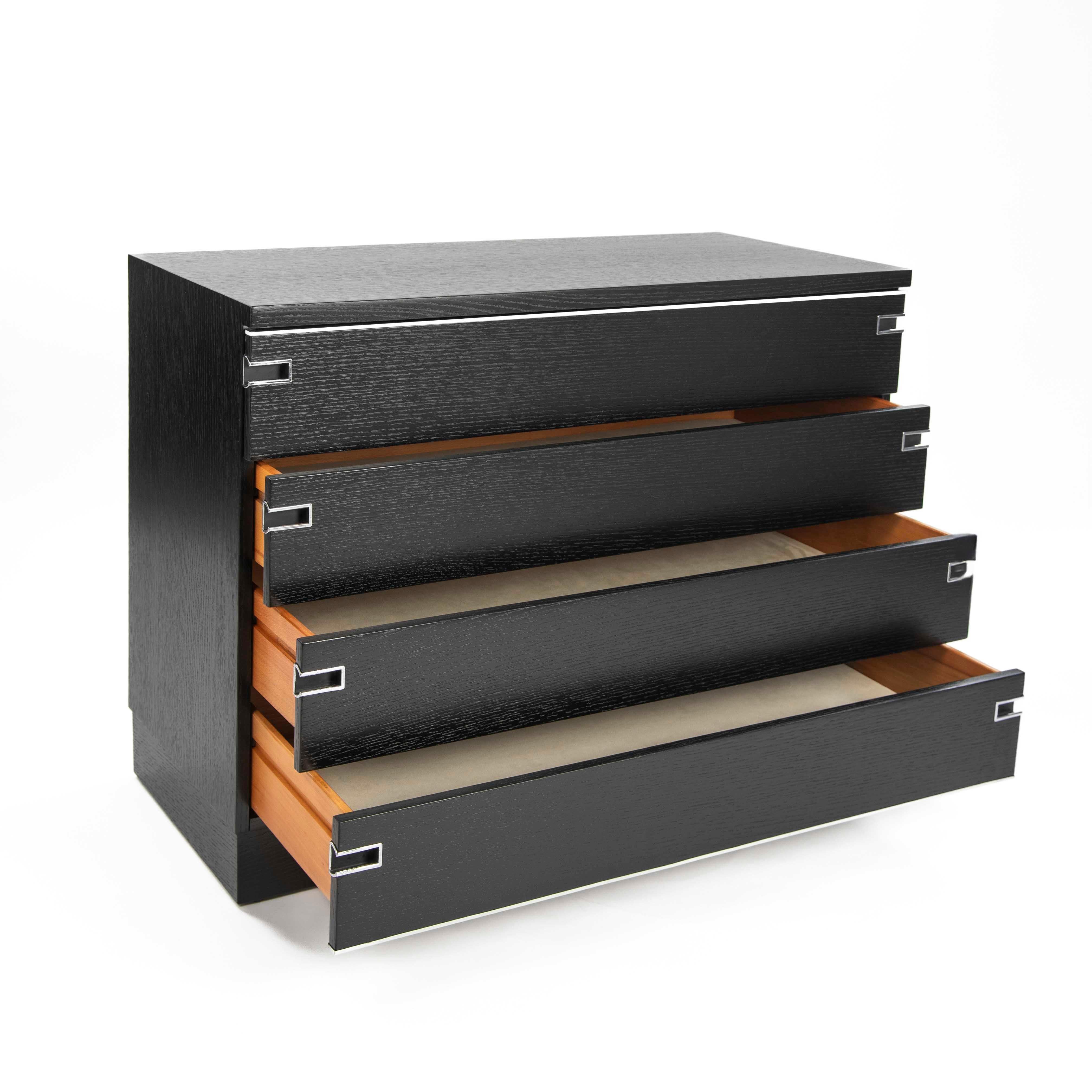 Italian Mid-Century Black Oak Ceruse Drawer with Nickeled Handle Recesses 1960s For Sale 2