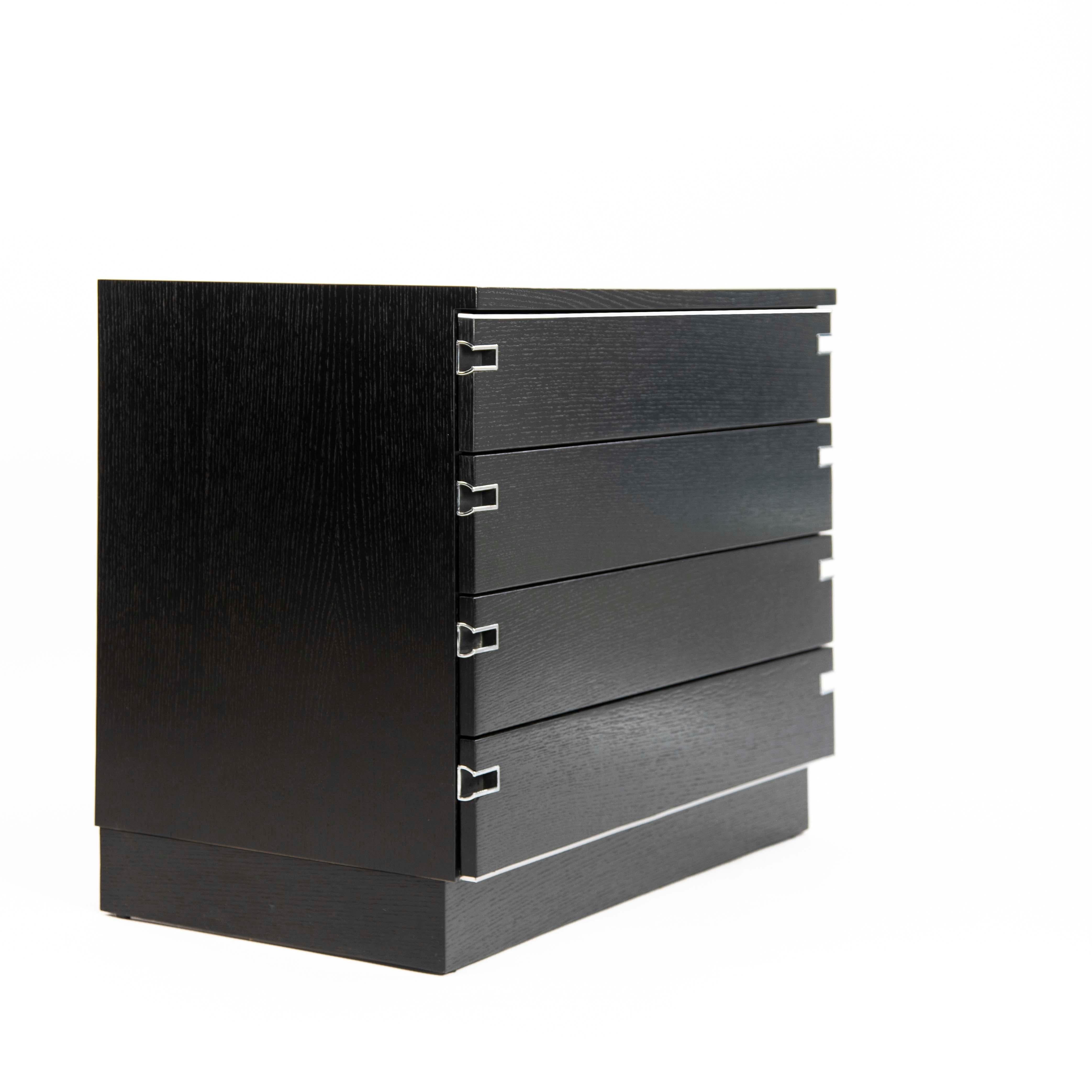 Italian Mid-Century Black Oak Ceruse Drawer with Nickeled Handle Recesses 1960s For Sale 4