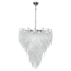 Italian Large Abstract-Modern 8-tiered Clear-Nickel Murano Glass Chandelier in