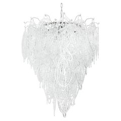 Italian Large Abstract-Modern 8-tiered Clear-Nickel Murano Glass Chandelier in