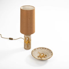 Set composto da lampada da tavolo e ciotola in ceramica italiana della metà del secolo scorso, firmate da F. Fanciullacci, anni ’60