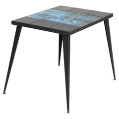French Decorative Mid-Century Sputnik Tile Table, Turquoise-Black, Signed 1960s