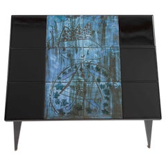 French Decorative Mid-Century Sputnik Tile Table, Turquoise-Black, Signed 1960s