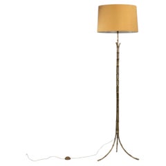 French Mid-Century Faux Bambou Bronze Floor Lamp by Maison Bagùes 1960s