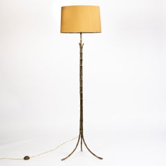 French Mid-Century Faux Bambou Bronze Floor Lamp by Maison Bagùes 1960s