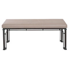 Italian Mid-Century Iron Bench in Industrial Design Sandy Vintage Leather 1960s