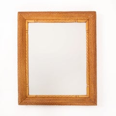 French Rectangular Mid-Century Mirror with Intricate Honeycomb Carving, 1960s