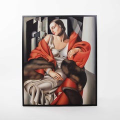 Large Art Déco Cubistic Painting in the Style of Tamara Lempicka, Hungary 1980s