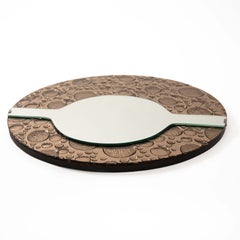 Italian Sculptural Round Mid-Century Mirror Taupe Colored, signed by Hand 1960s