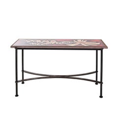 Rare French Console Table Red-Beige Enameled Lava Stone by Jean Jaffeux 1960s