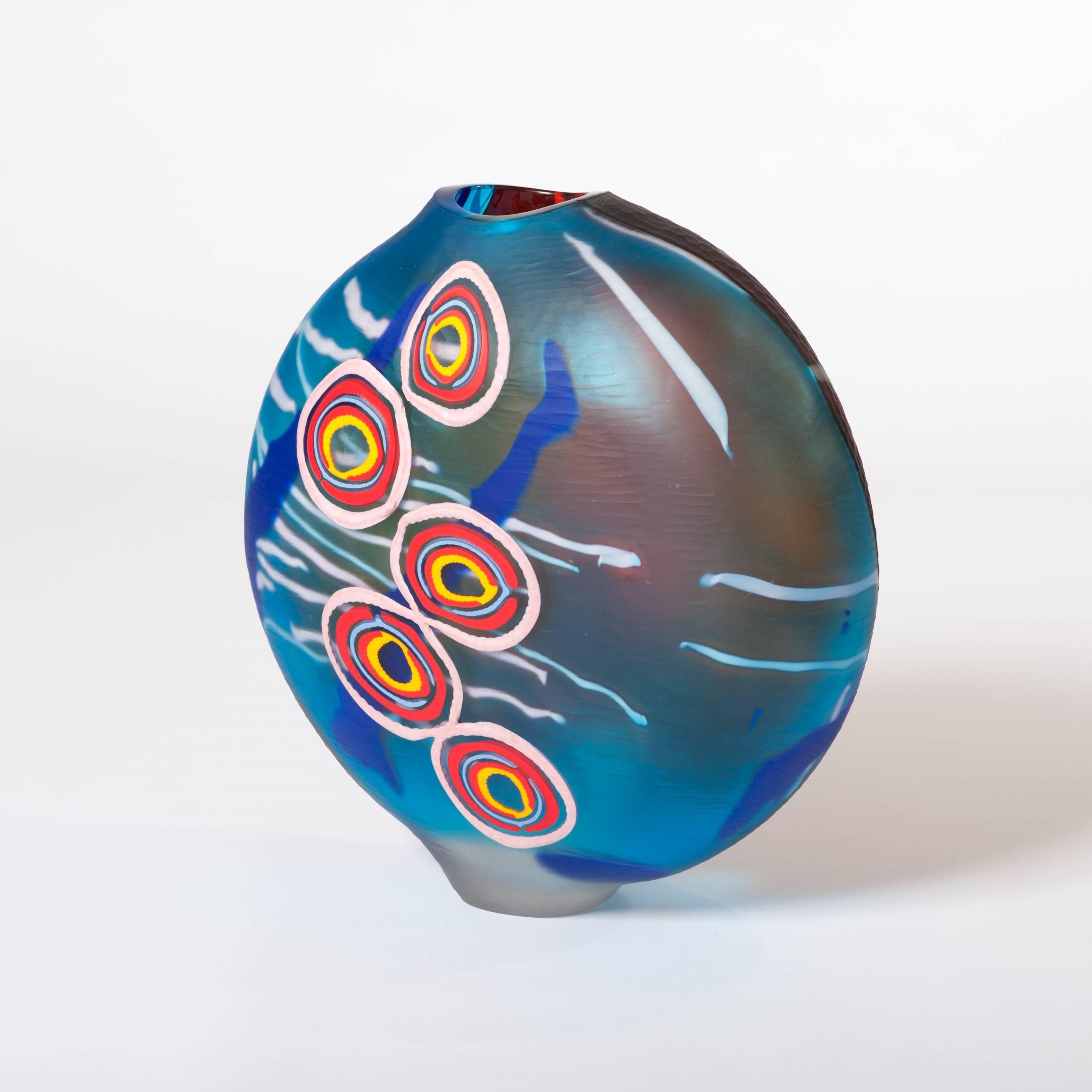 Fantastic mouthblown blue-brown-red Murano glass vase by Marco and Mattia Salvadore in different glass technics. 
(signed Studio Salvadore, Murano)

Marco and Mattia Salvadore (born 1983 and 1979) are two Italian glass blowers who live and work in