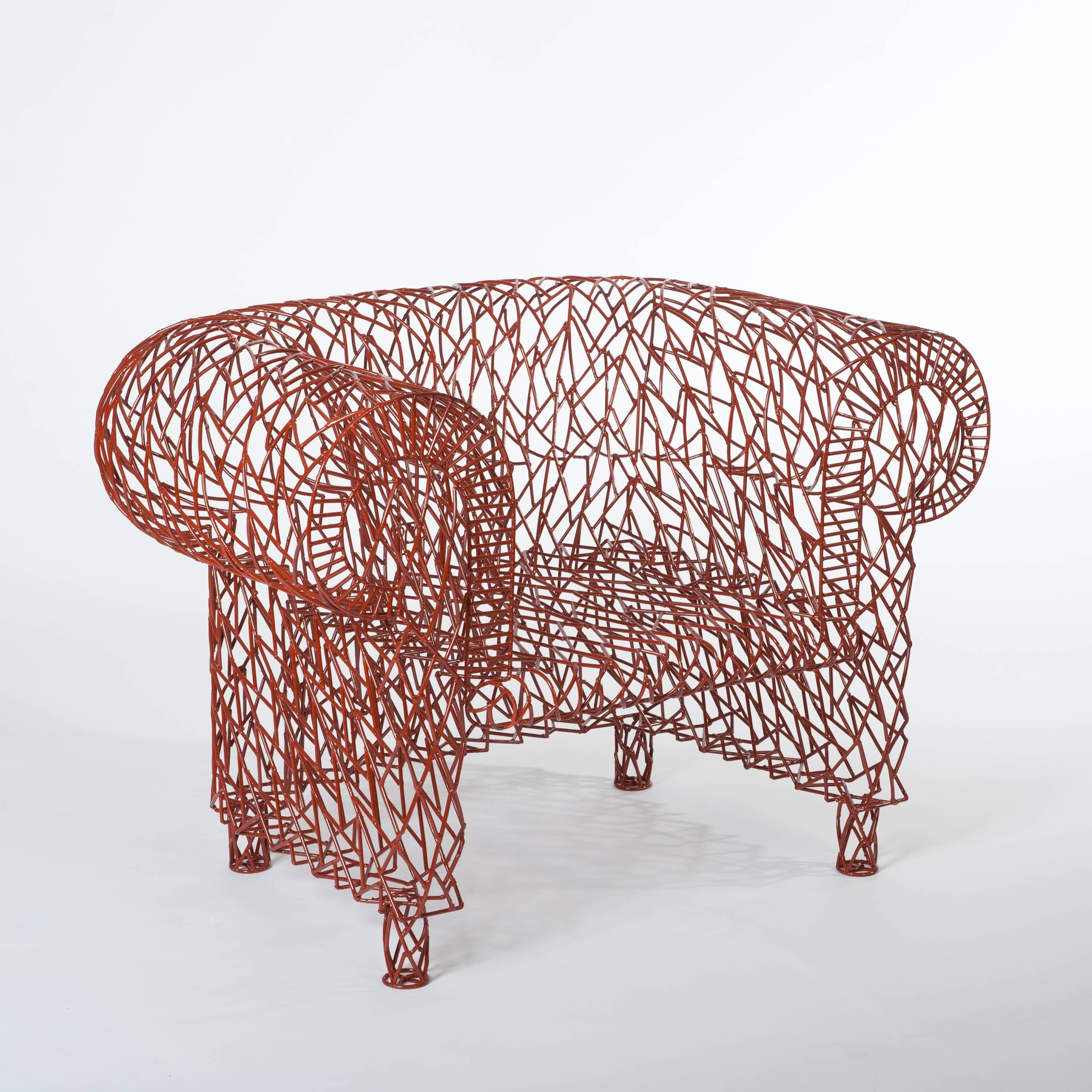 Moderner Sessel aus geschweißter Konstruktion, rot lackiert von A. Spazzapan, signiert (Italienisch)