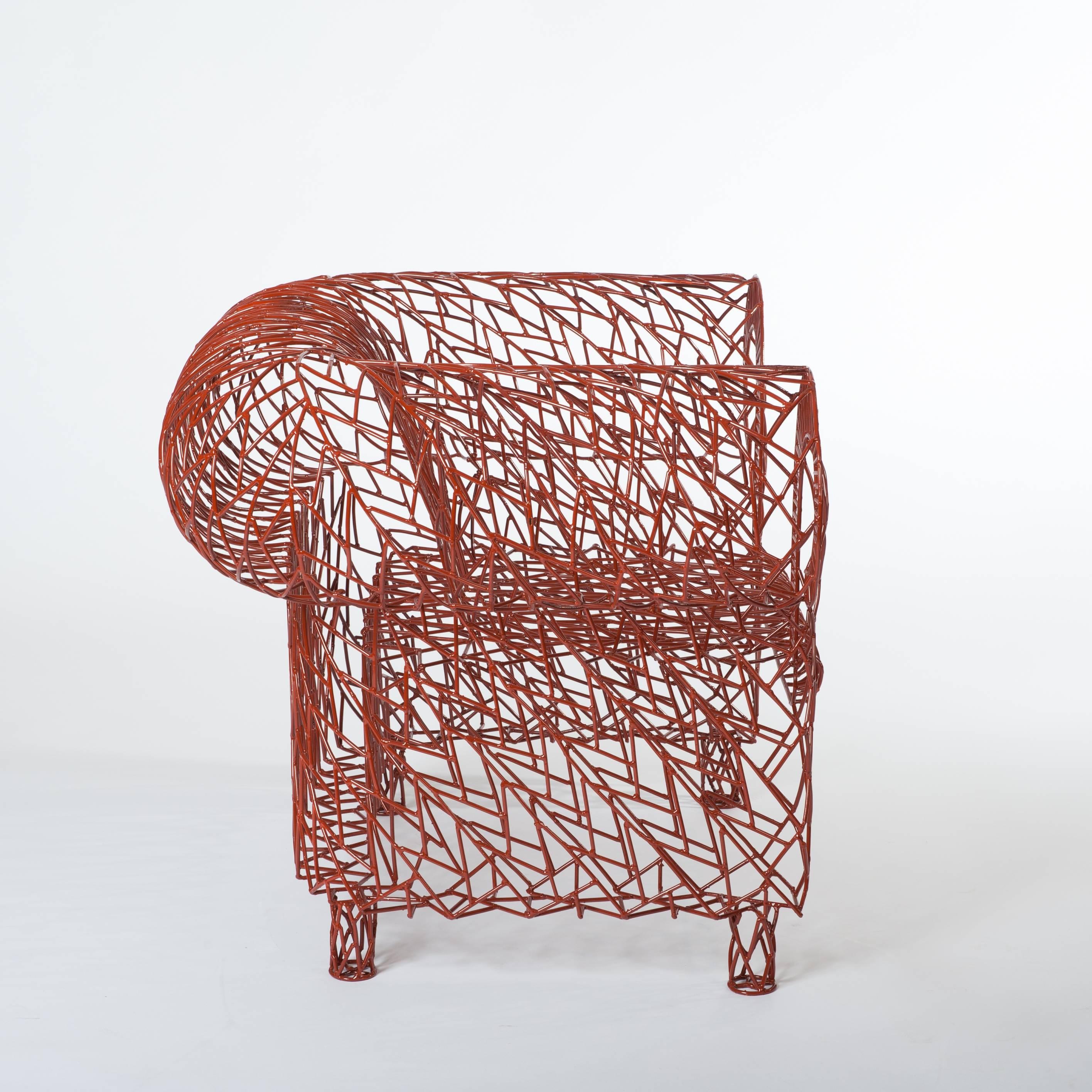 Modern Armchair in Welded Construction, Red Lacquered by A. Spazzapan, Signed In Good Condition In Salzburg, AT