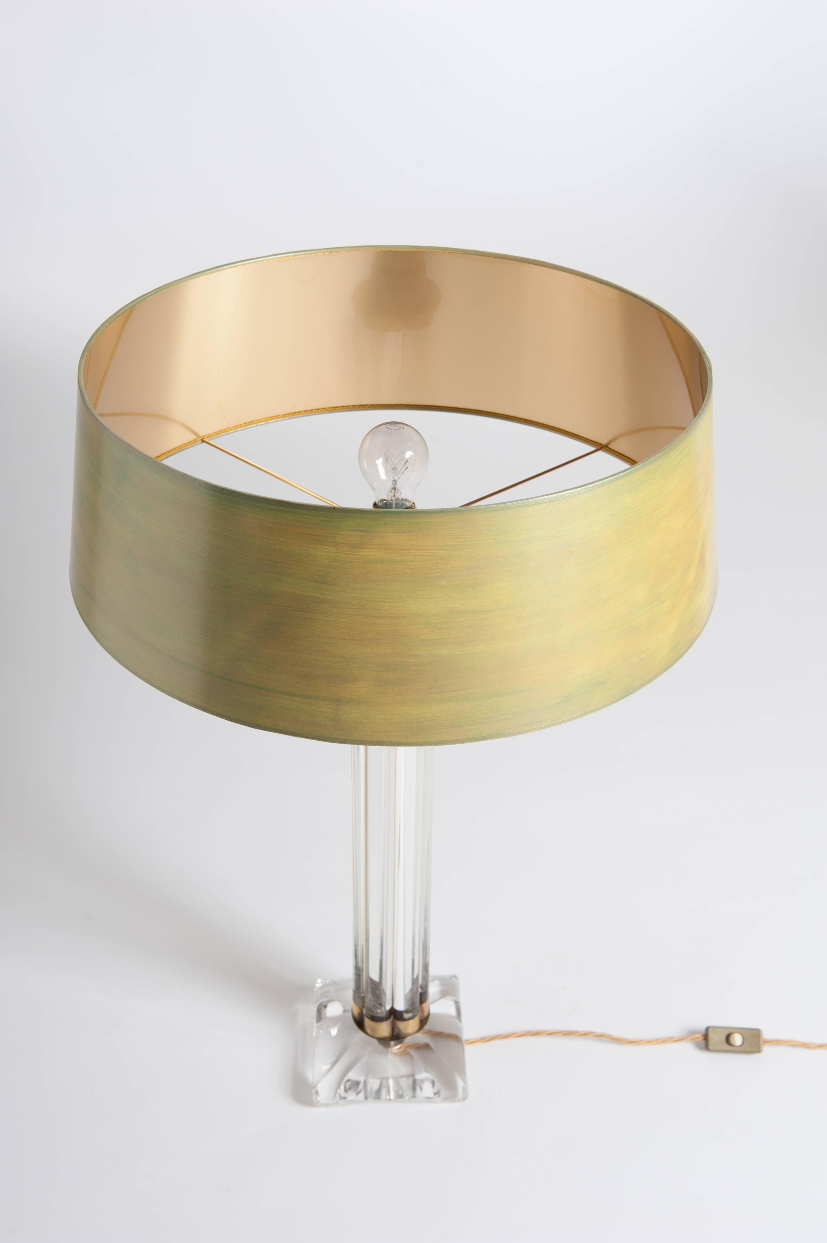 Pair of Mid Century Clear Murano Glass Table Lamps with Hand-Painted Shades (Moderne)