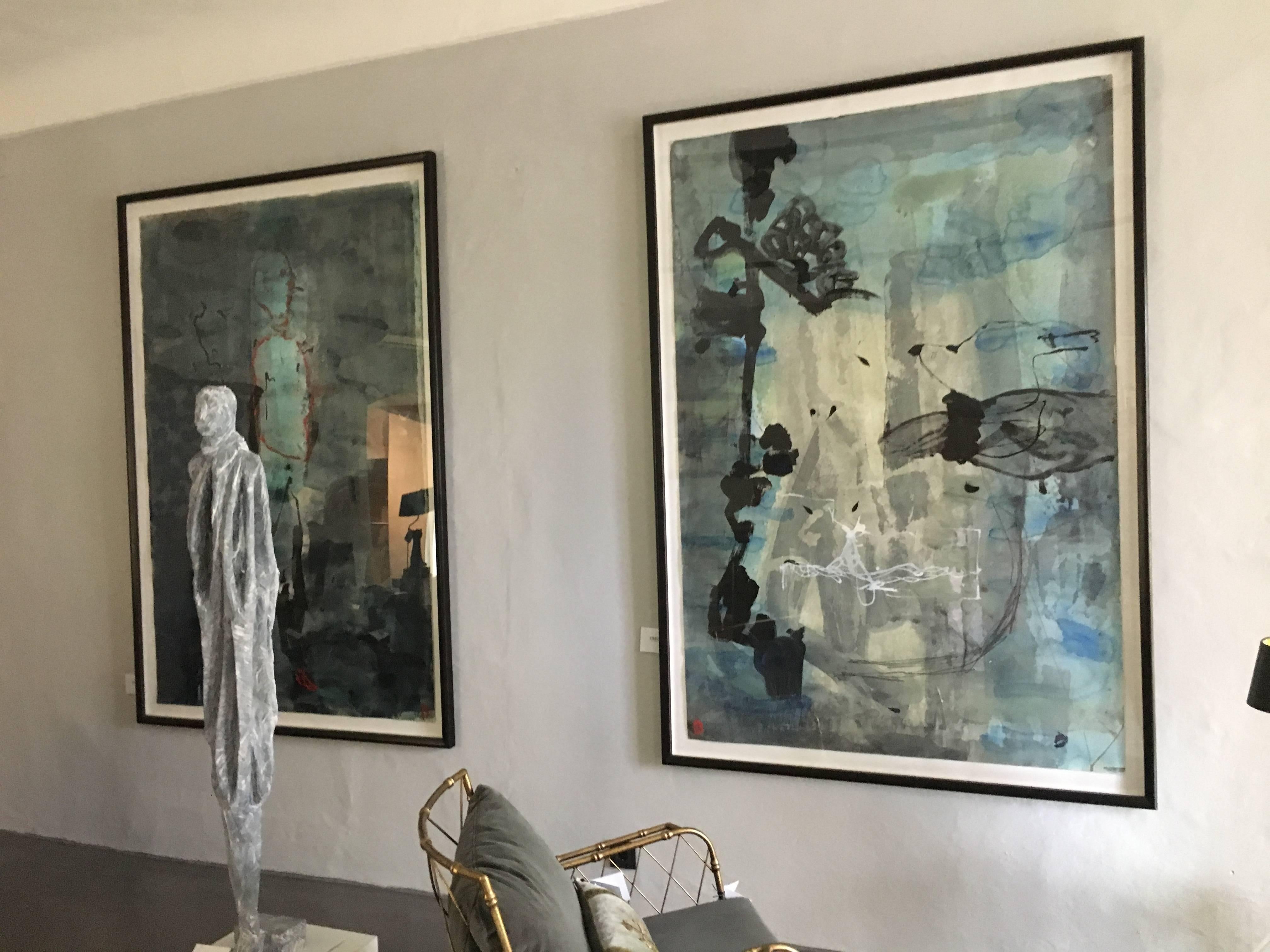 Abstraktes skandinavisches Gemälde, Aquarell und Acryl auf Papier von Jens Birkemose (Dänisch) im Angebot