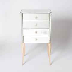Small French Mirrored Art Déco Chest of Drawer on Elegant Bow Legs 1925s