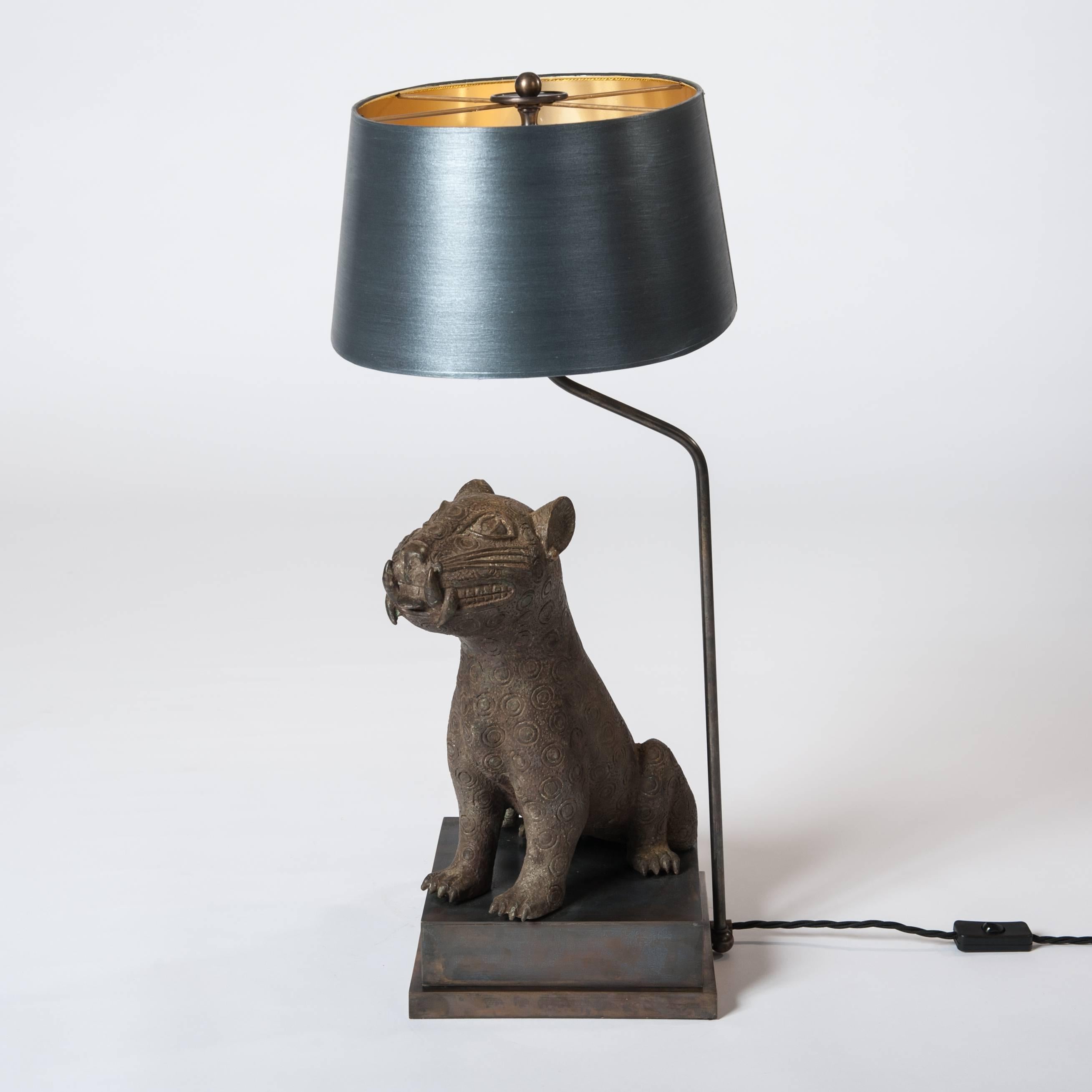 Tribal Mid Century Bronze Leopard from Benin, Purpose-Built Lamp Construction