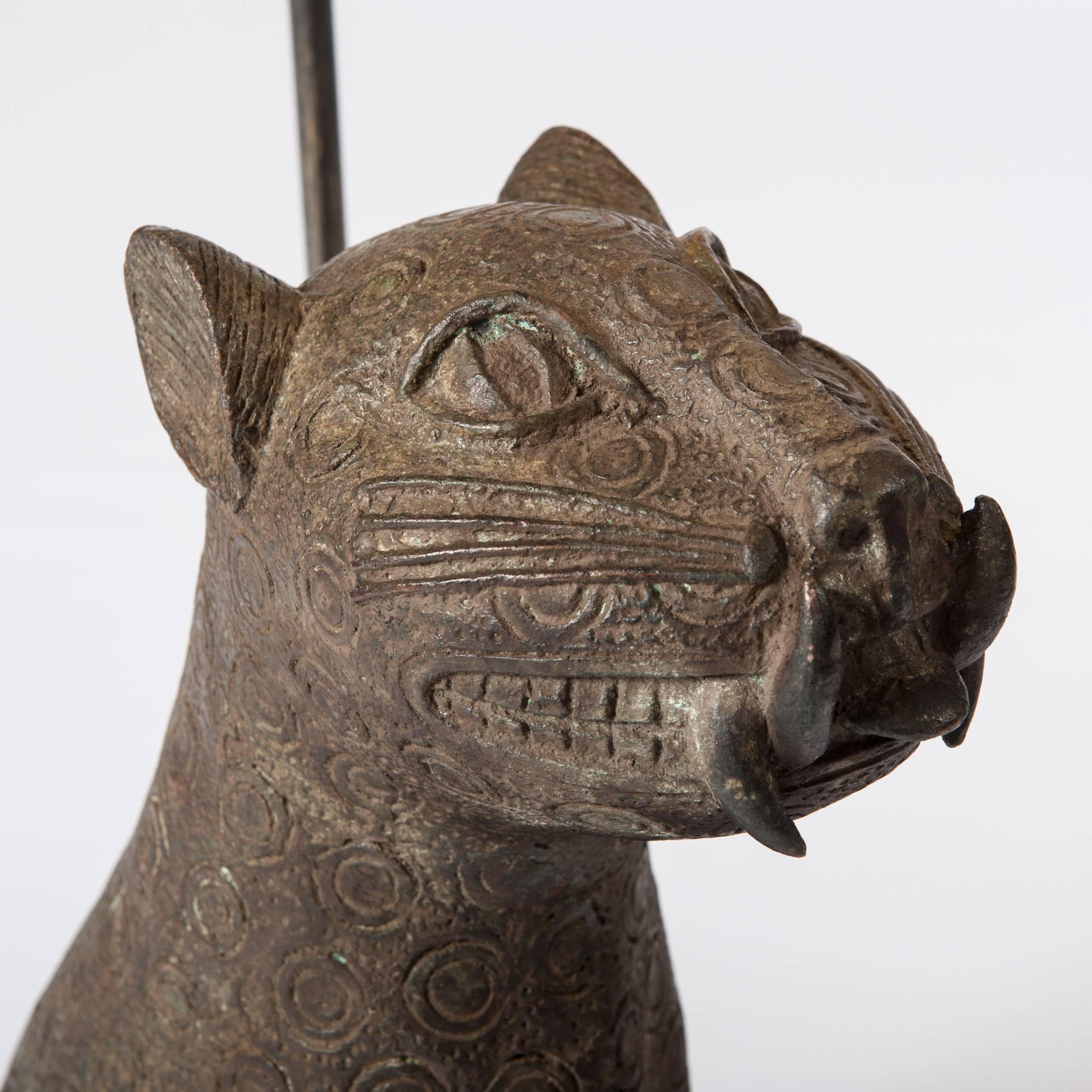 Cast Mid Century Bronze Leopard from Benin, Purpose-Built Lamp Construction