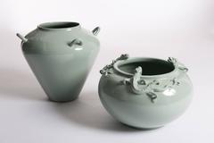 Italian Ceramic Vases, Pastel Green Glazing, Zaccagnini Florence, 1970s