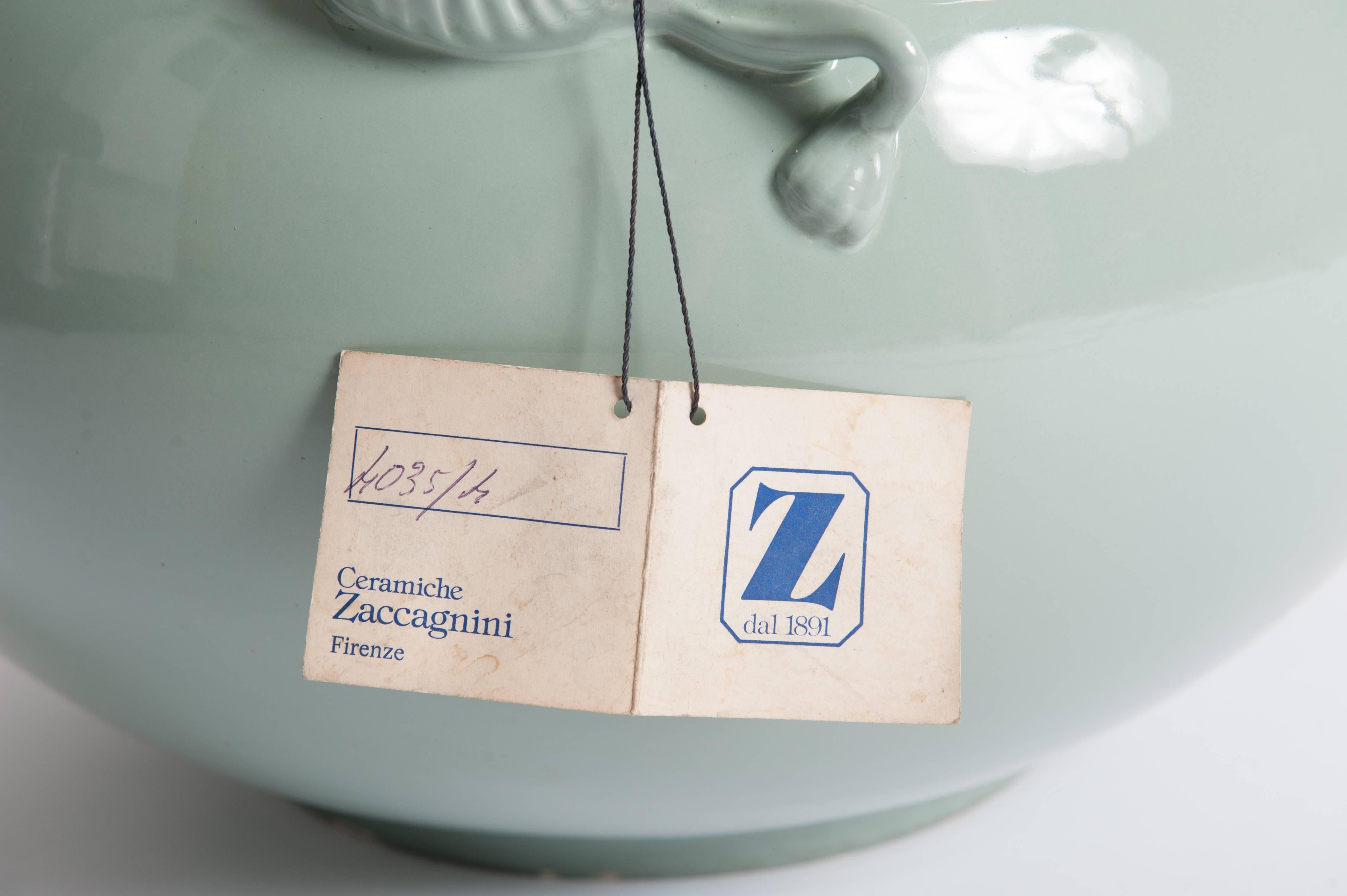Italian Ceramic Vases, Pastel Green Glazing, Zaccagnini Florence, 1970s 3
